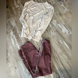 VSPINK 💗L/S Logo Campus Tee(M)Oatmeal & VSPINK💗Cozy Fleece Leggings(M)Cocoa-SET!